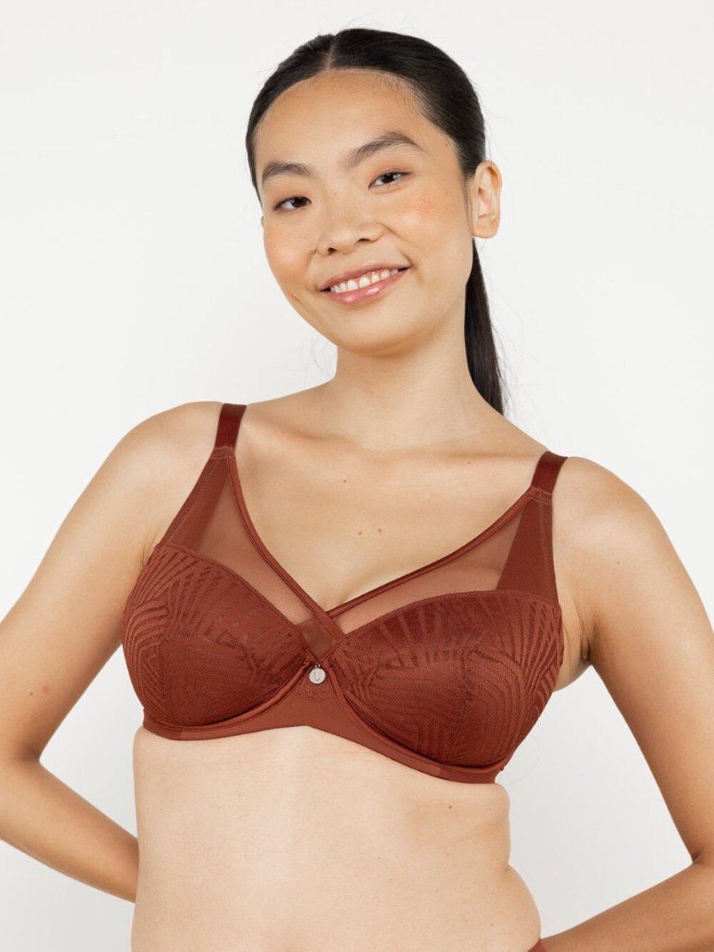 Understance Phoebe Geo Lace Flexwire unpadded full coverage bra terra cotta